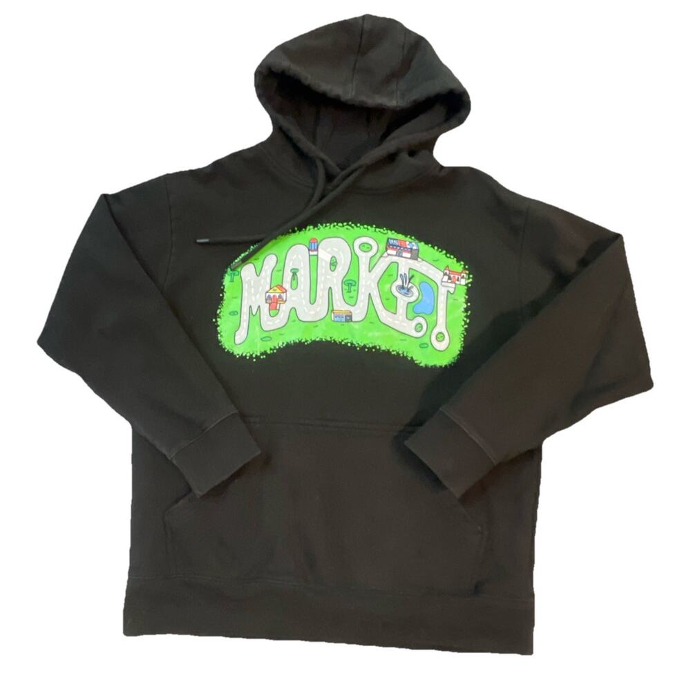 Market Studios Hoodie Pullover L‎ Sweatshirt City Streets Road Graphic Heavy